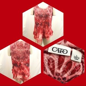 Cato Top Asymmetrical Red Tie Dye Beaded Sleeveless Large